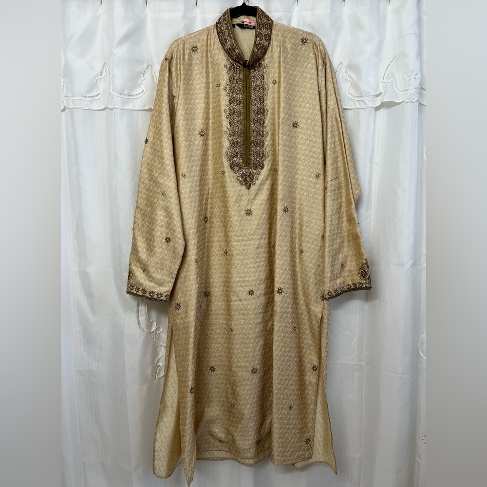 Aarsh Gold Embroidered Sherwani Indian Wedding Groom Kurta Coat 42